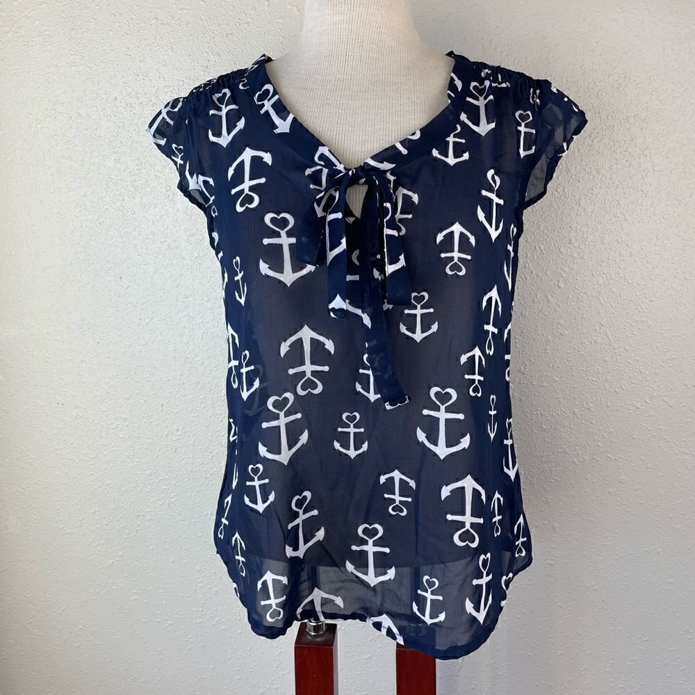 Love 4 Truth Navy Blue Nautical Sheer Top Size S EUC